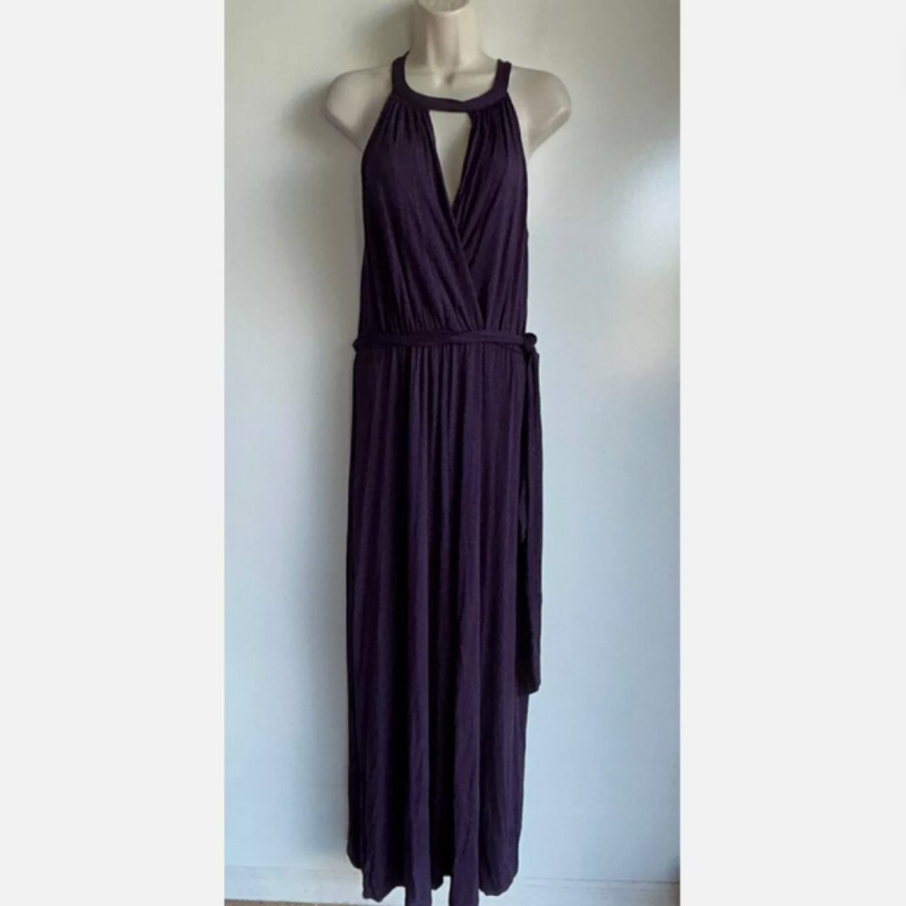 MICHAEL STARS Dark Purple High Neck Halter Maxi Dress Size Small